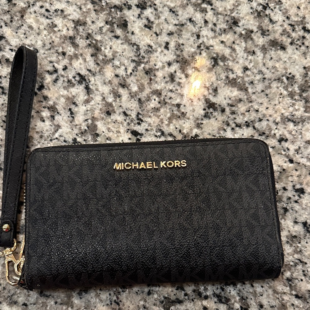 Michael Kors Black and Gold Wristlet